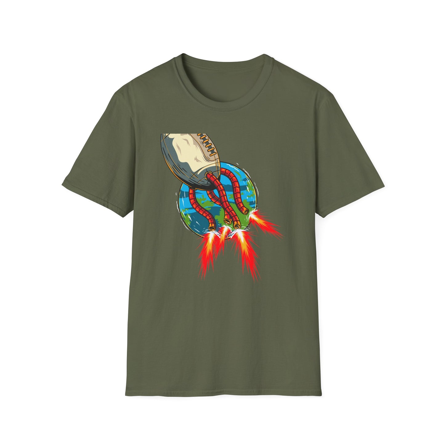 Epic Football Rocket Launch T-Shirt - Dynamic Sports & Sci-Fi Fan Apparel