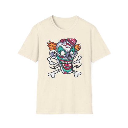 Spooky Zombie Clown Skull T-Shirt - Creepy Horror Fan Graphic Tee for Halloween & Edgy Style