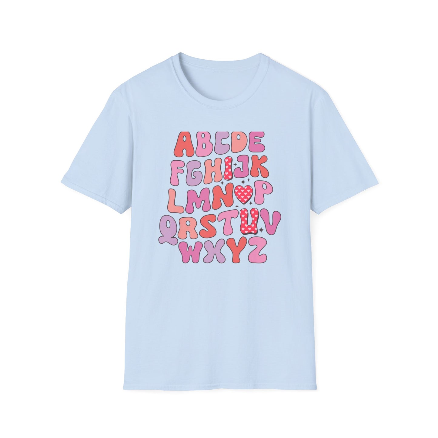 Vibrant Groovy Alphabet T-Shirt | Cute Heart Letter Retro Aesthetic Tee | Fun Teacher & Valentine's Day Gift