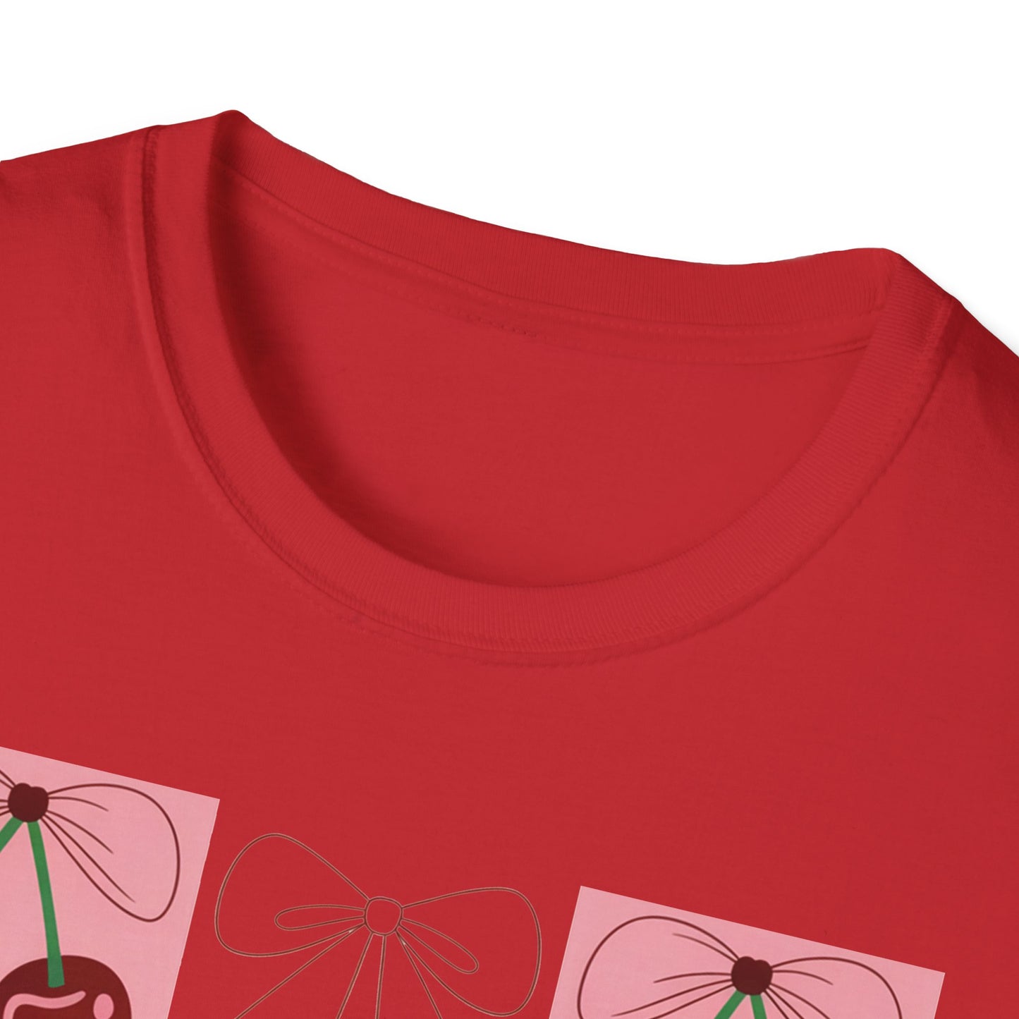Charming Coquette Cherry Bow T-Shirt | Sweet Pink Aesthetic & Trendy Fruit Pattern Tee for Women
