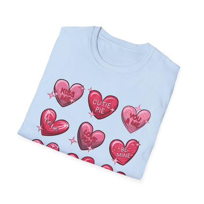 Charming Sweetheart Candy Hearts T-Shirt | Iconic Valentine's Day Love Messages Tee for Couples & Friends
