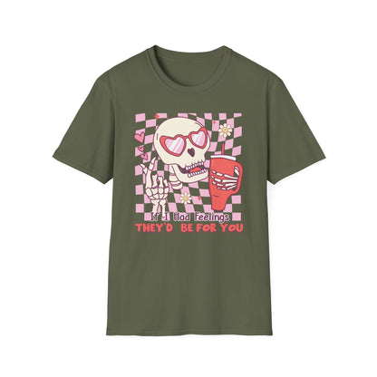 Groovy Skeleton T-Shirt: "If I Had Feelings They'd Be For You" - Funny Retro Love Tee with Heart Glasses