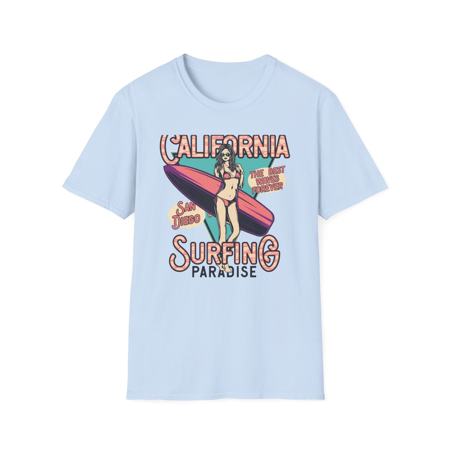 California Surfing Paradise T-Shirt | Retro San Diego Beach Babe Tee - Iconic Summer Waves & Vacation Apparel