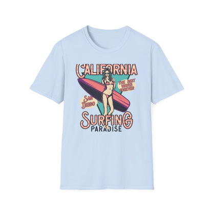 California Surfing Paradise T-Shirt | Retro San Diego Beach Babe Tee - Iconic Summer Waves & Vacation Apparel