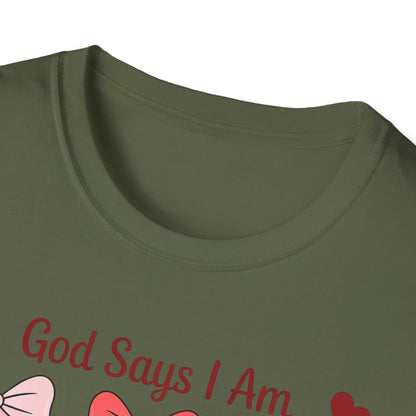 Uplifting God Says I Am T-Shirt | Empowering Christian Faith Tee for Women | Divine Self-Worth Affirmation Gift