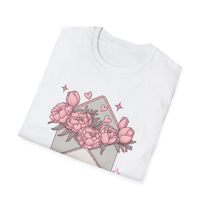 Sweet Love Letter T-Shirt: 'Take All My Love' Peony & Tulip Envelope Tee | Romantic Gift for Her