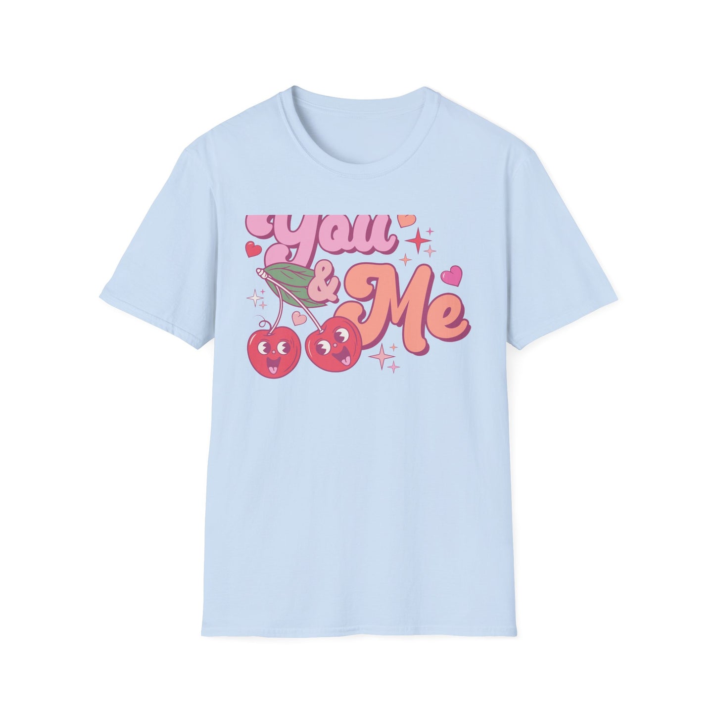 Sweet "You & Me" Retro Cherry T-Shirt - Adorable Couple's Love Tee, Perfect Valentine's Day Gift