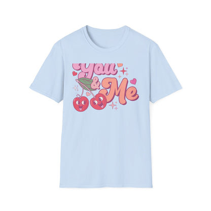 Sweet "You & Me" Retro Cherry T-Shirt - Adorable Couple's Love Tee, Perfect Valentine's Day Gift