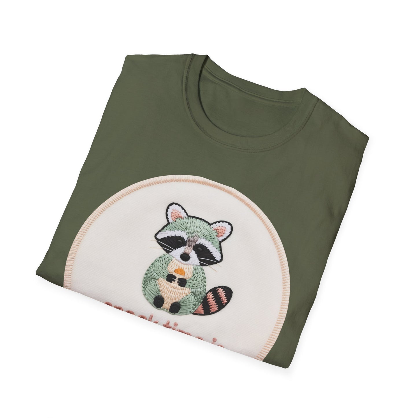 Charming Embroidered Raccoon T-Shirt - "Snack Time Is Mandatory" Cute Animal Lover & Foodie Tee