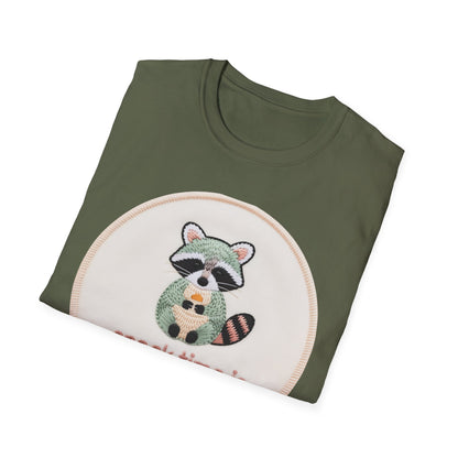 Charming Embroidered Raccoon T-Shirt - "Snack Time Is Mandatory" Cute Animal Lover & Foodie Tee