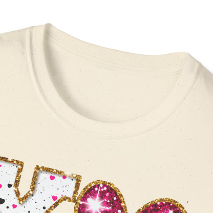 Sparkly XO Hearts T-Shirt | Adorable Pink Glitter Valentine's Day & Love Tee for Her | Hugs Kisses Style