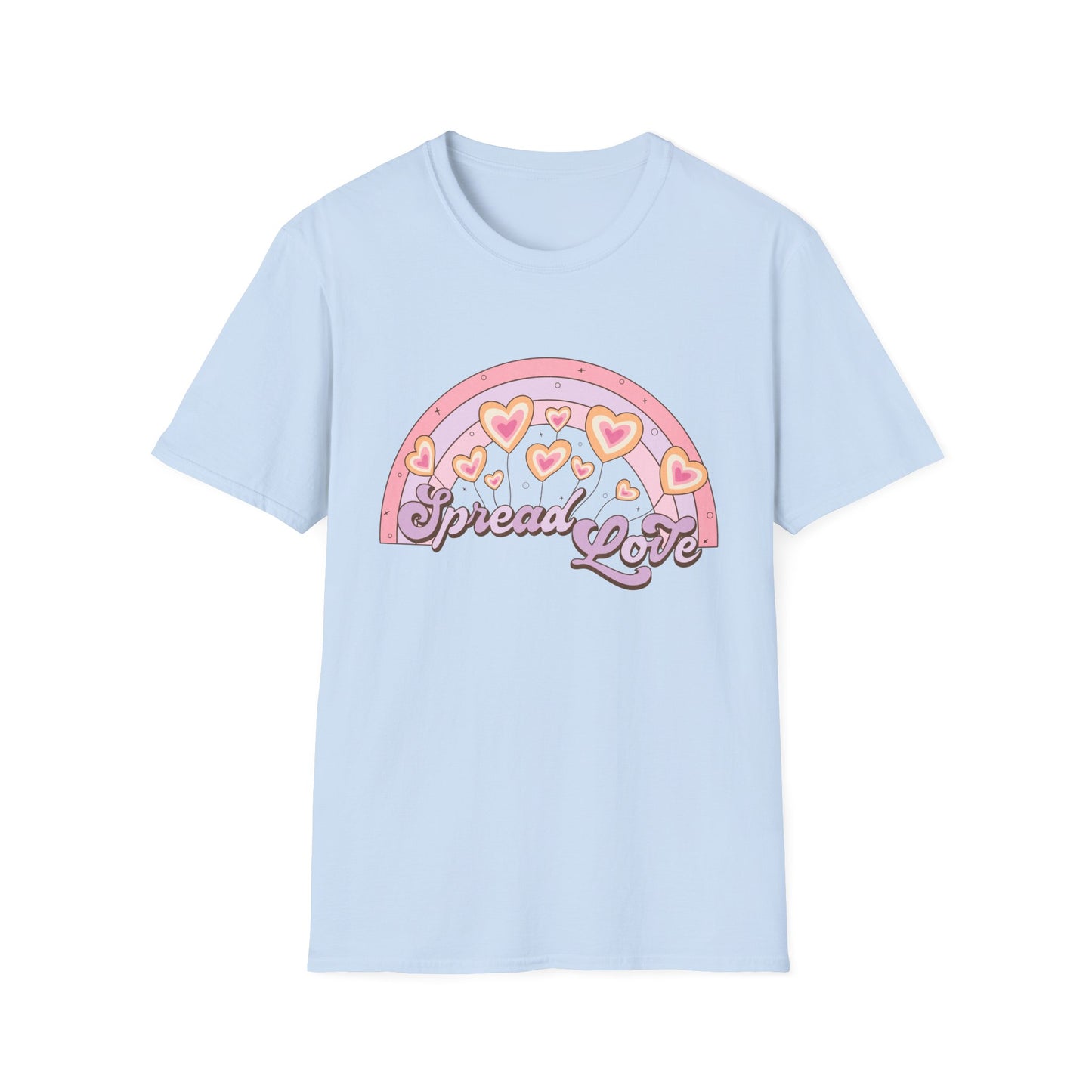Groovy 'Spread Love' T-Shirt | Retro Pastel Rainbow Hearts | Inspiring Positive Vibes Tee for Women