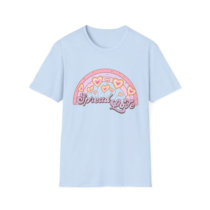 Groovy 'Spread Love' T-Shirt | Retro Pastel Rainbow Hearts | Inspiring Positive Vibes Tee for Women
