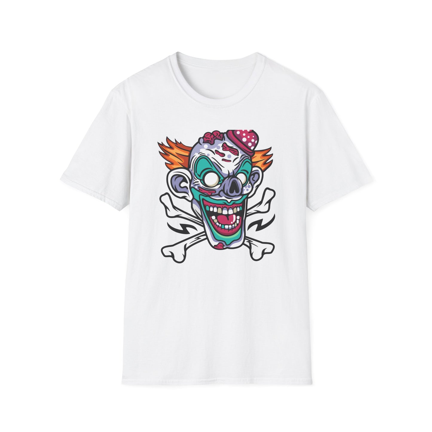 Spooky Zombie Clown Skull T-Shirt - Creepy Horror Fan Graphic Tee for Halloween & Edgy Style