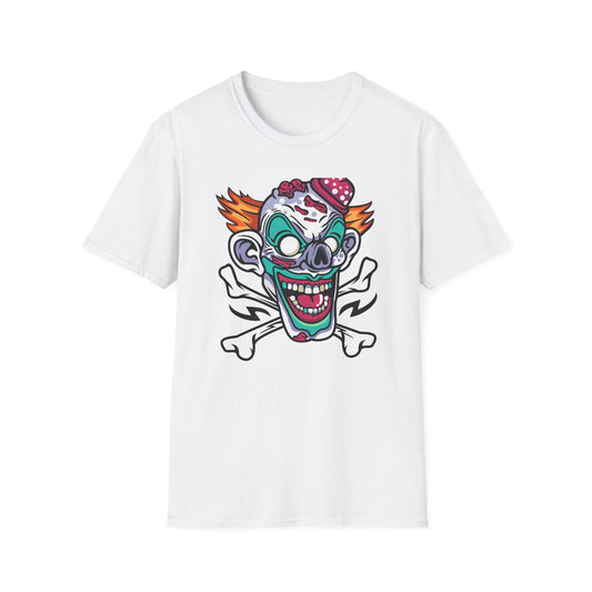 Spooky Zombie Clown Skull T-Shirt - Creepy Horror Fan Graphic Tee for Halloween & Edgy Style