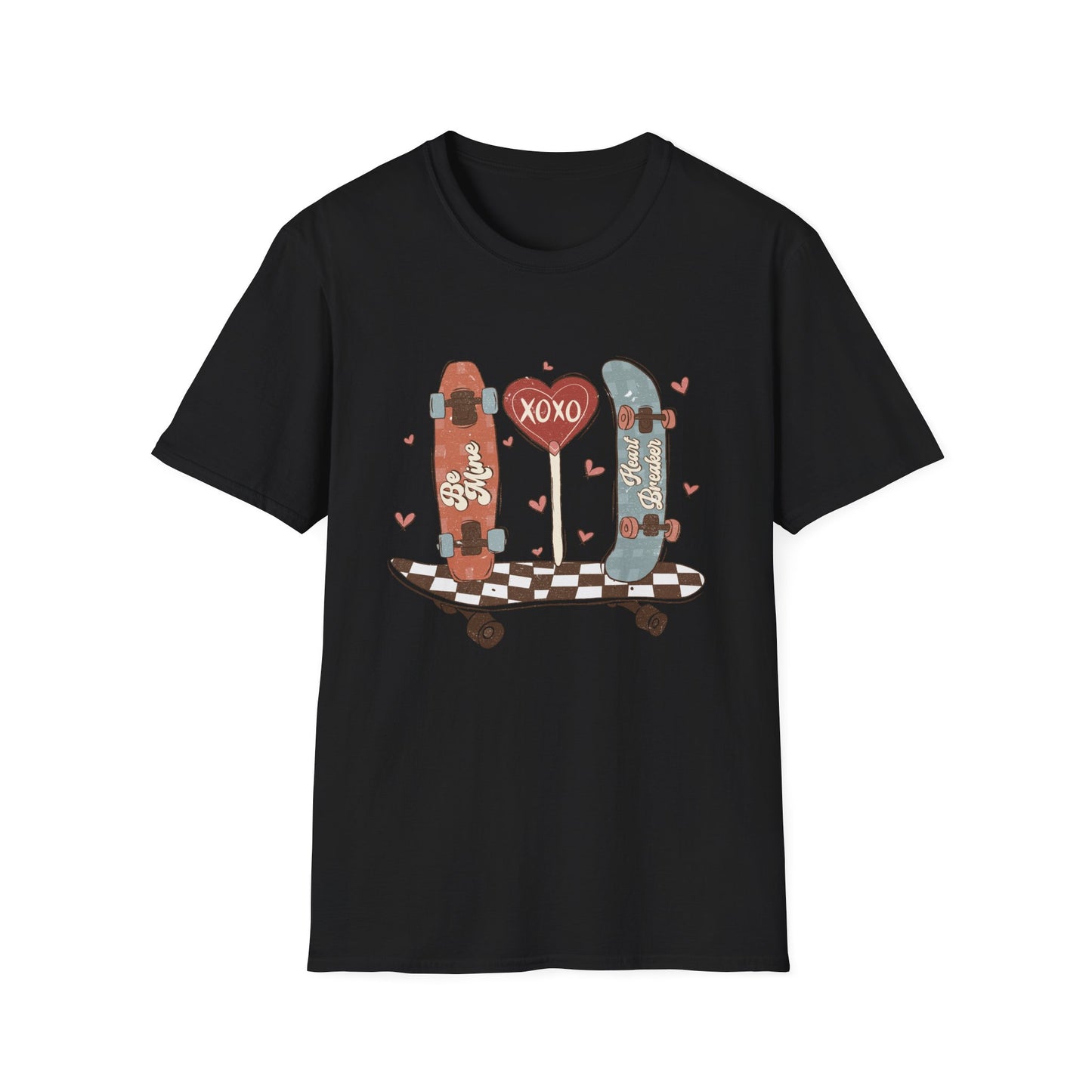 Retro Skateboard Valentine's T-Shirt | Be Mine Heart Breaker XOXO Tee | Trendy Vintage Skater Love Graphic Shirt