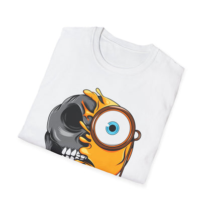 Edgy Half Skull Half Emoji T-Shirt | Unique Melting Monocle Face Tee | Awesome Duality Art for Bold Style
