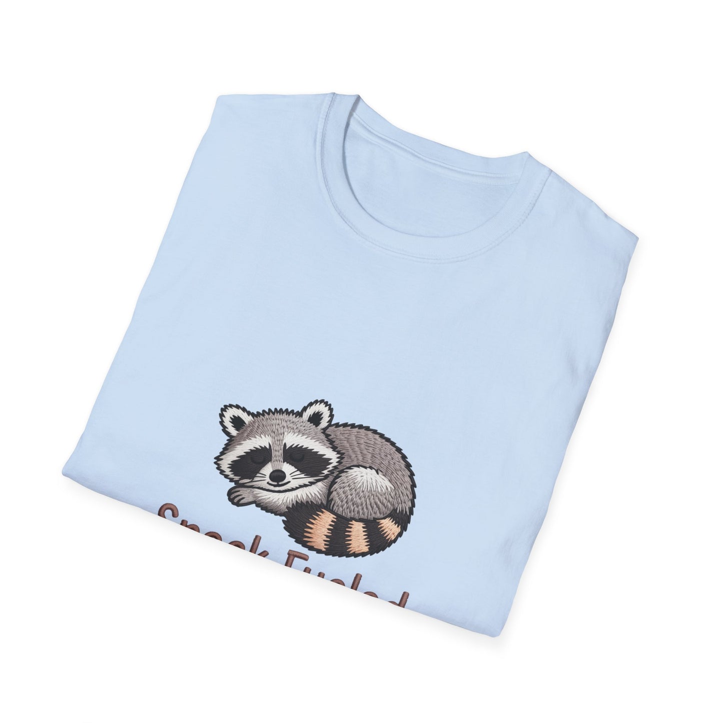 Adorable "Snack Fueled" Sleeping Raccoon T-Shirt | Cozy Animal Lover Tee | Hilarious Foodie Gift for Snack Enthusiasts