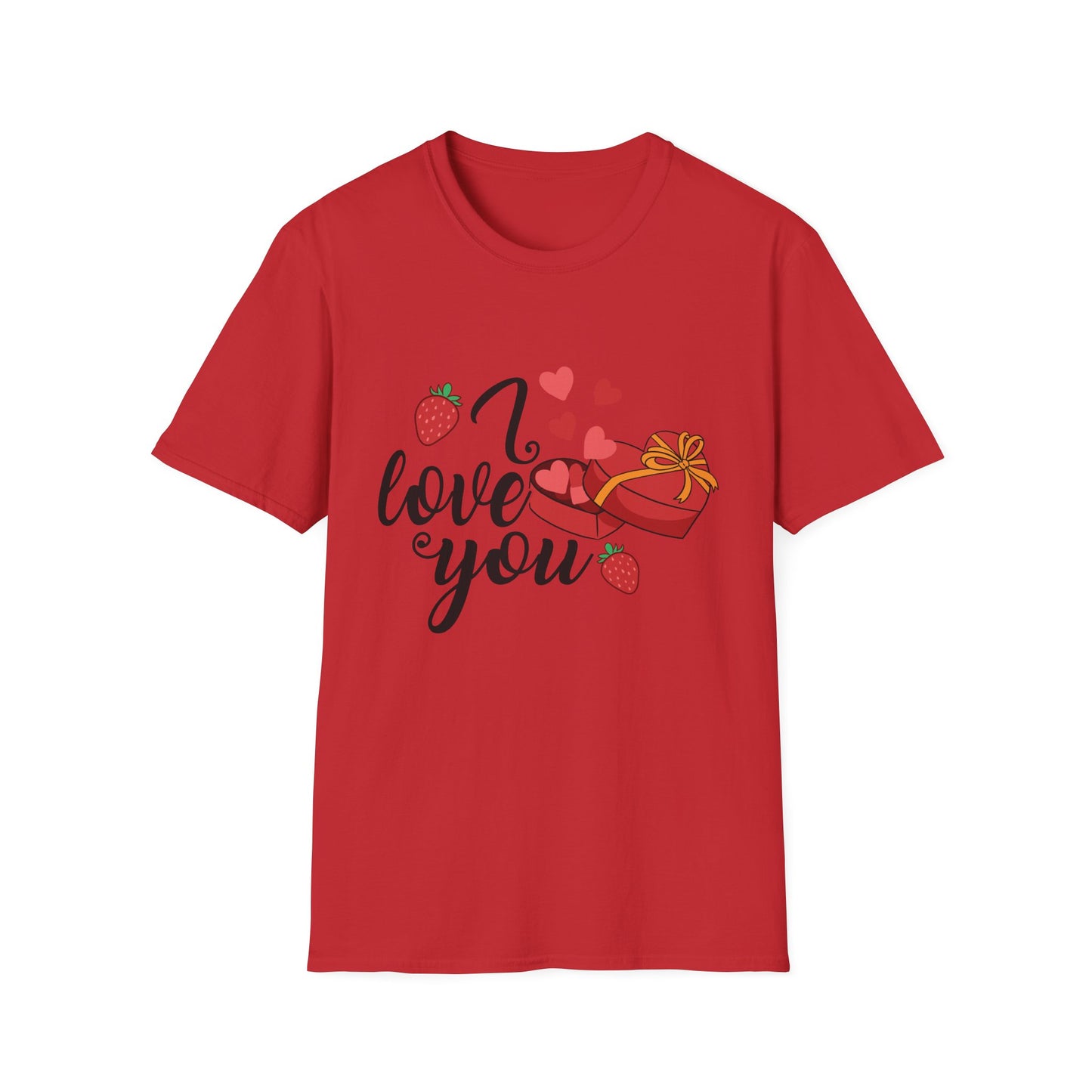 Sweet Valentine's Gift Box T-Shirt with Hearts & Strawberries | Adorable Romantic Tee for Her | Perfect Love Anniversary Apparel