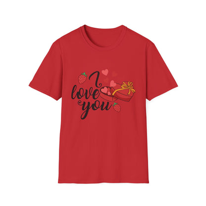 Sweet Valentine's Gift Box T-Shirt with Hearts & Strawberries | Adorable Romantic Tee for Her | Perfect Love Anniversary Apparel