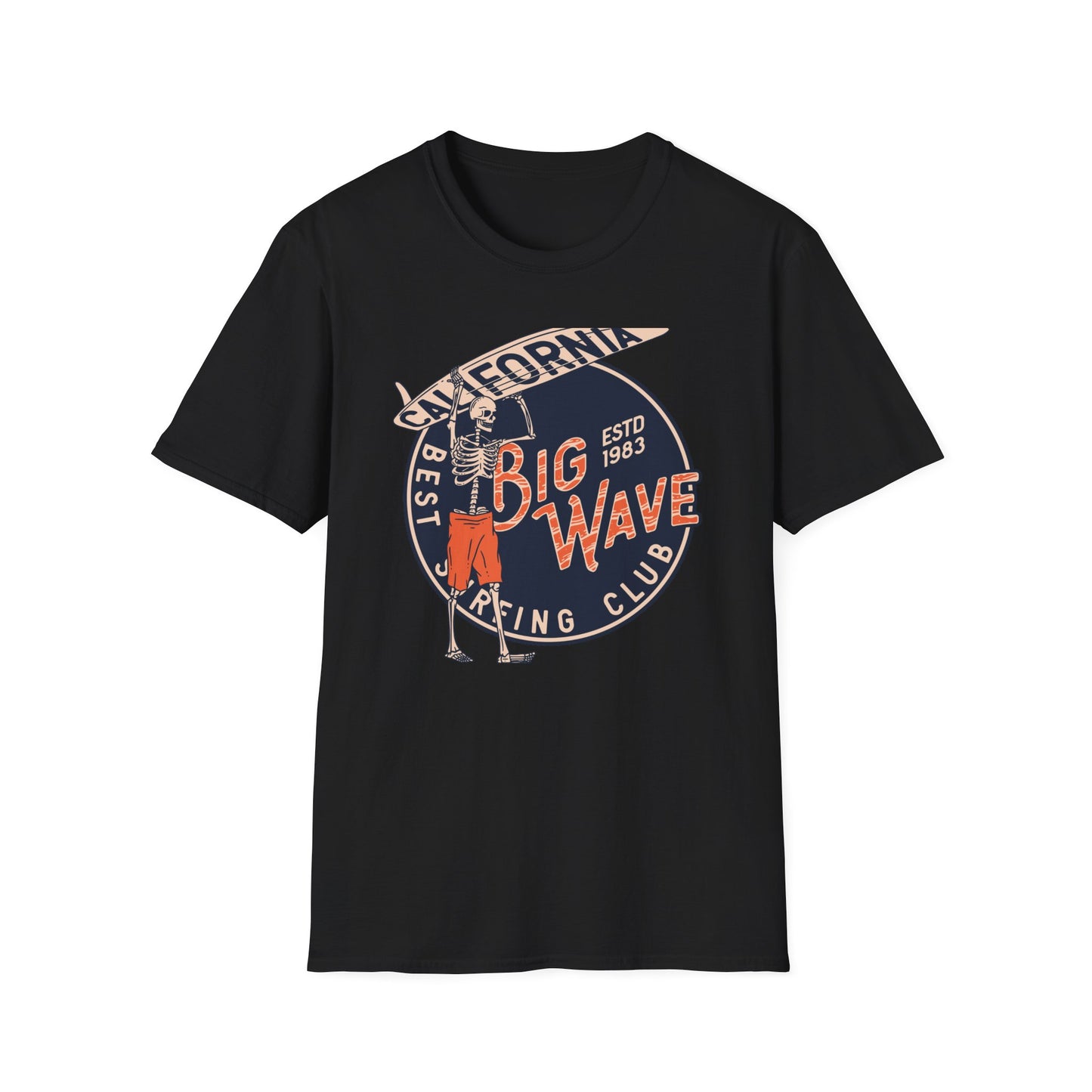 Epic California Big Wave Surfing Club T-Shirt - Vintage Skeleton Surfer Tee for Beach Lovers & Retro Style Fans