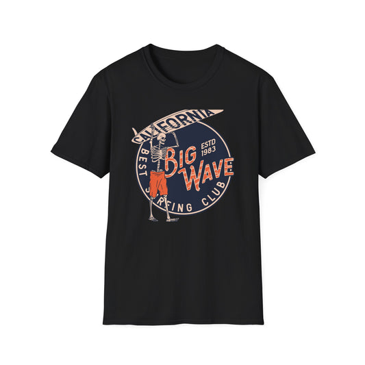 Epic California Big Wave Surfing Club T-Shirt - Vintage Skeleton Surfer Tee for Beach Lovers & Retro Style Fans
