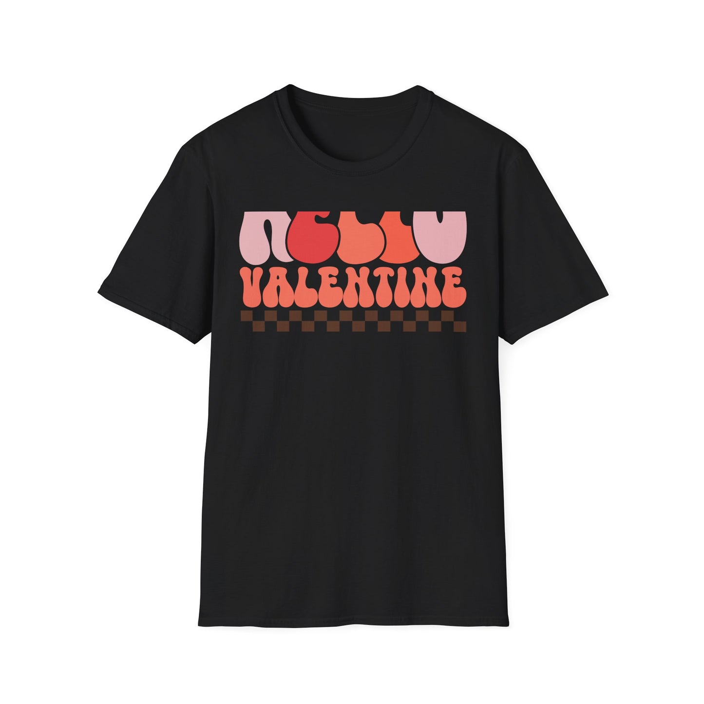 Groovy Hello Valentine T-Shirt - Retro 70s Style Tee with Checkerboard Print | Trendy Valentine's Day Gift for Her