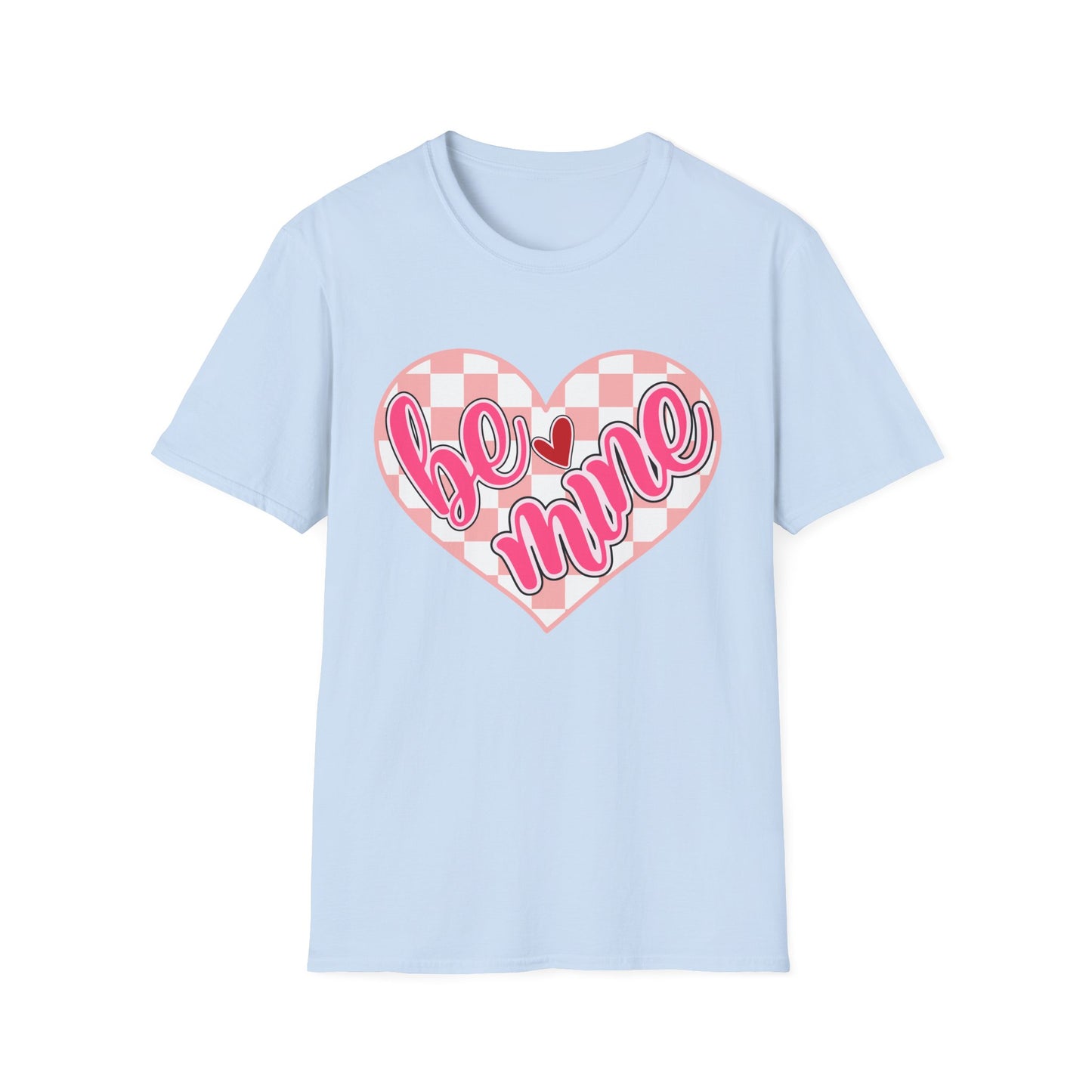 Trendy 'Be Mine' Valentine's T-Shirt | Cute Pink Checkerboard Heart Tee | Retro Y2K Love Gift for Her