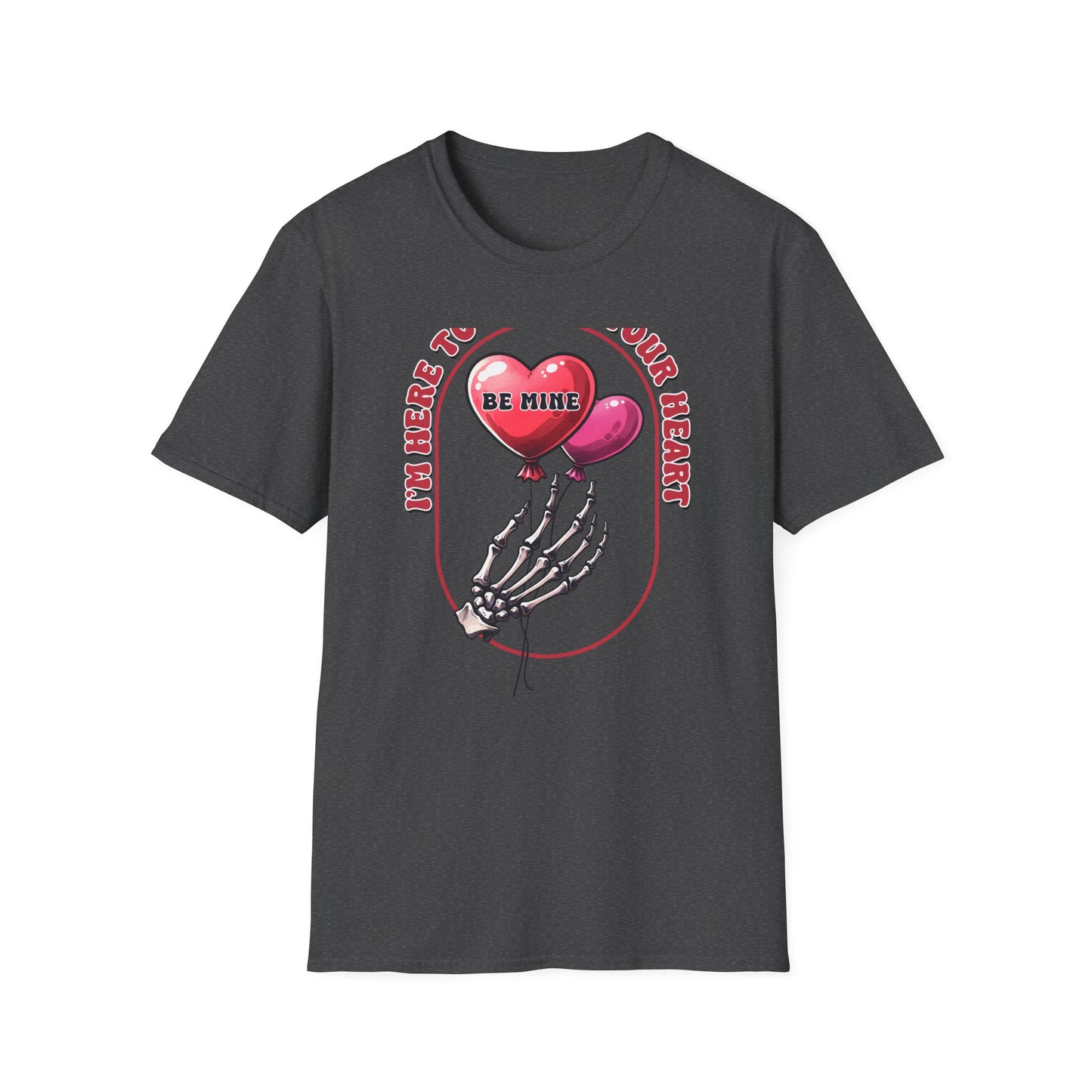 Edgy 'Steal Your Heart' T-Shirt | Skeleton Hand & Heart Balloons | Unique Valentine's Day Love Tee for Couples