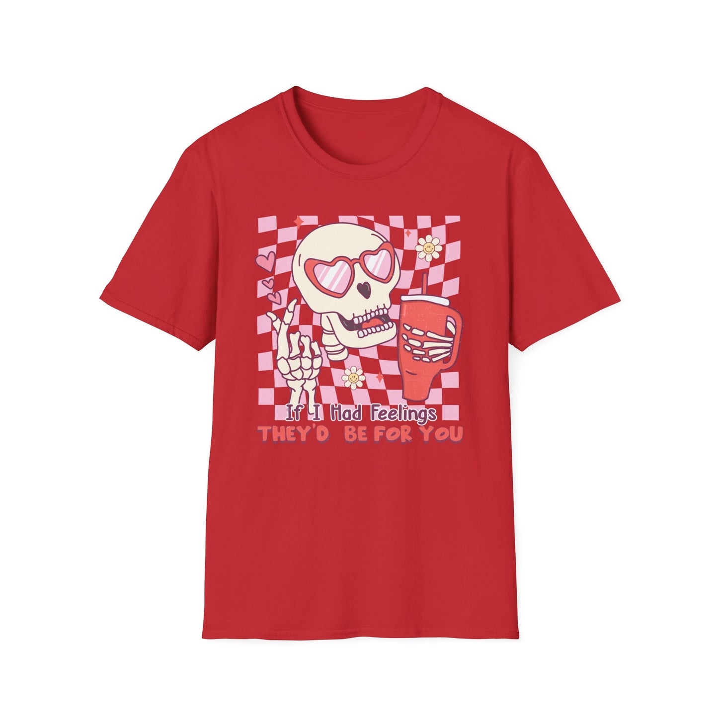 Groovy Skeleton T-Shirt: "If I Had Feelings They'd Be For You" - Funny Retro Love Tee with Heart Glasses