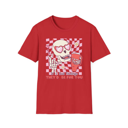 Groovy Skeleton T-Shirt: "If I Had Feelings They'd Be For You" - Funny Retro Love Tee with Heart Glasses