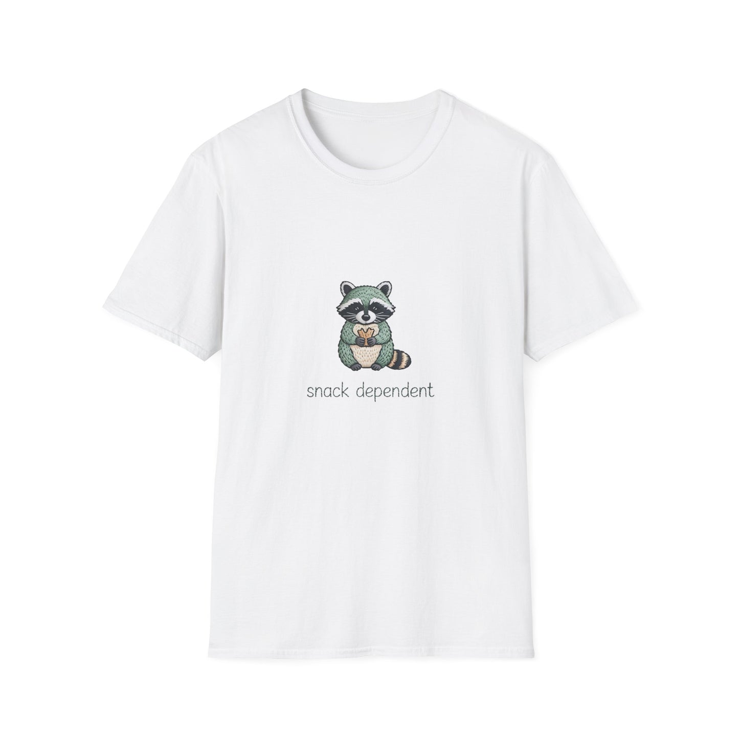 Irresistible Snack Dependent Raccoon T-Shirt - Hilarious Foodie Animal Tee for Ultimate Comfort & Style