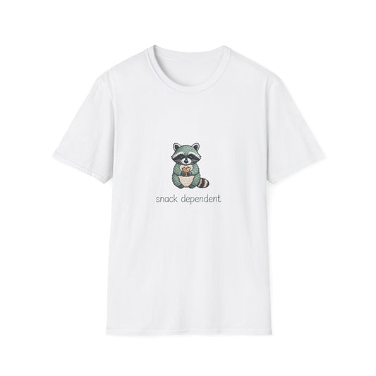 Irresistible Snack Dependent Raccoon T-Shirt - Hilarious Foodie Animal Tee for Ultimate Comfort & Style