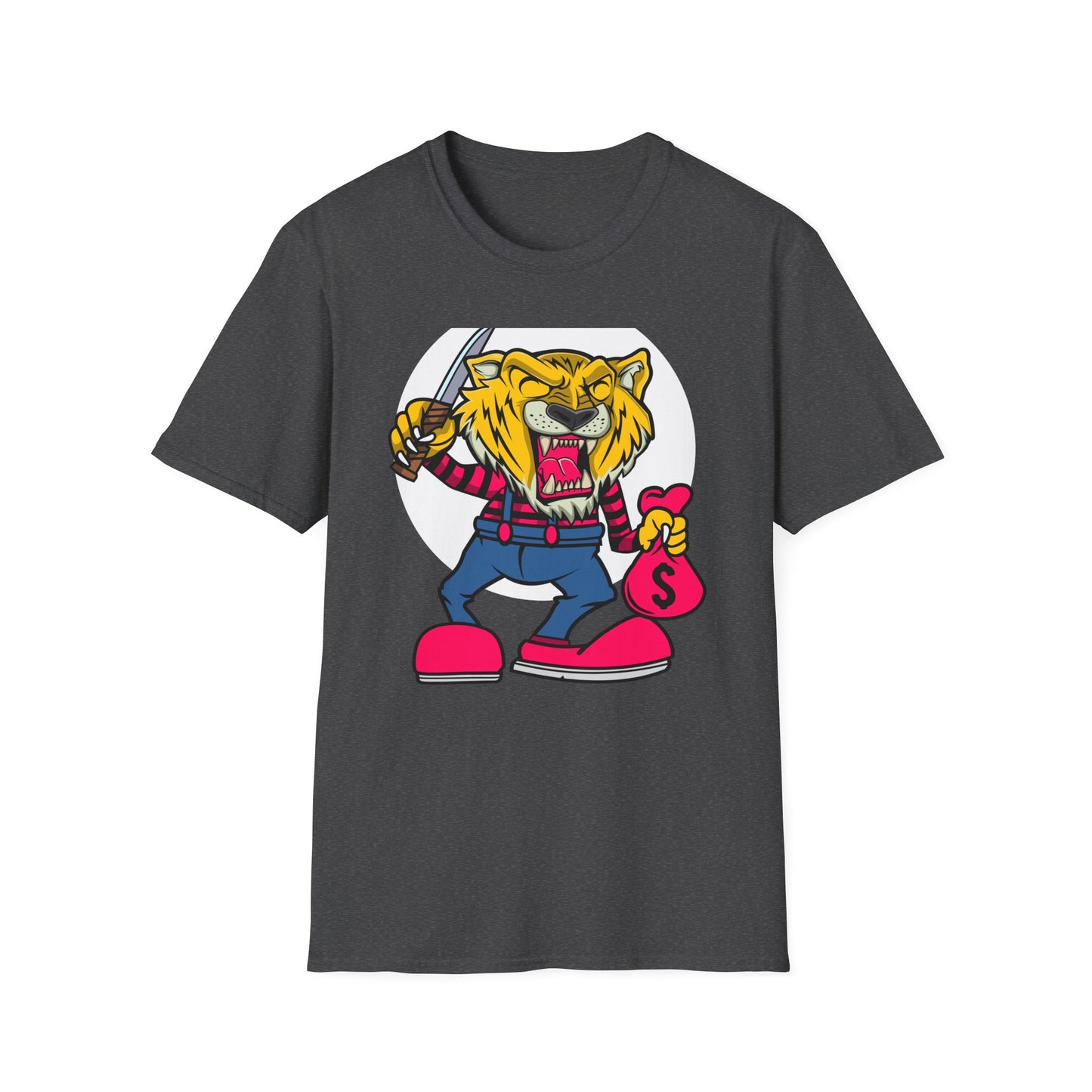 Fierce Tiger Hustler T-Shirt: Bold Roaring Gangster Streetwear Graphic Tee with Knife & Money Bag