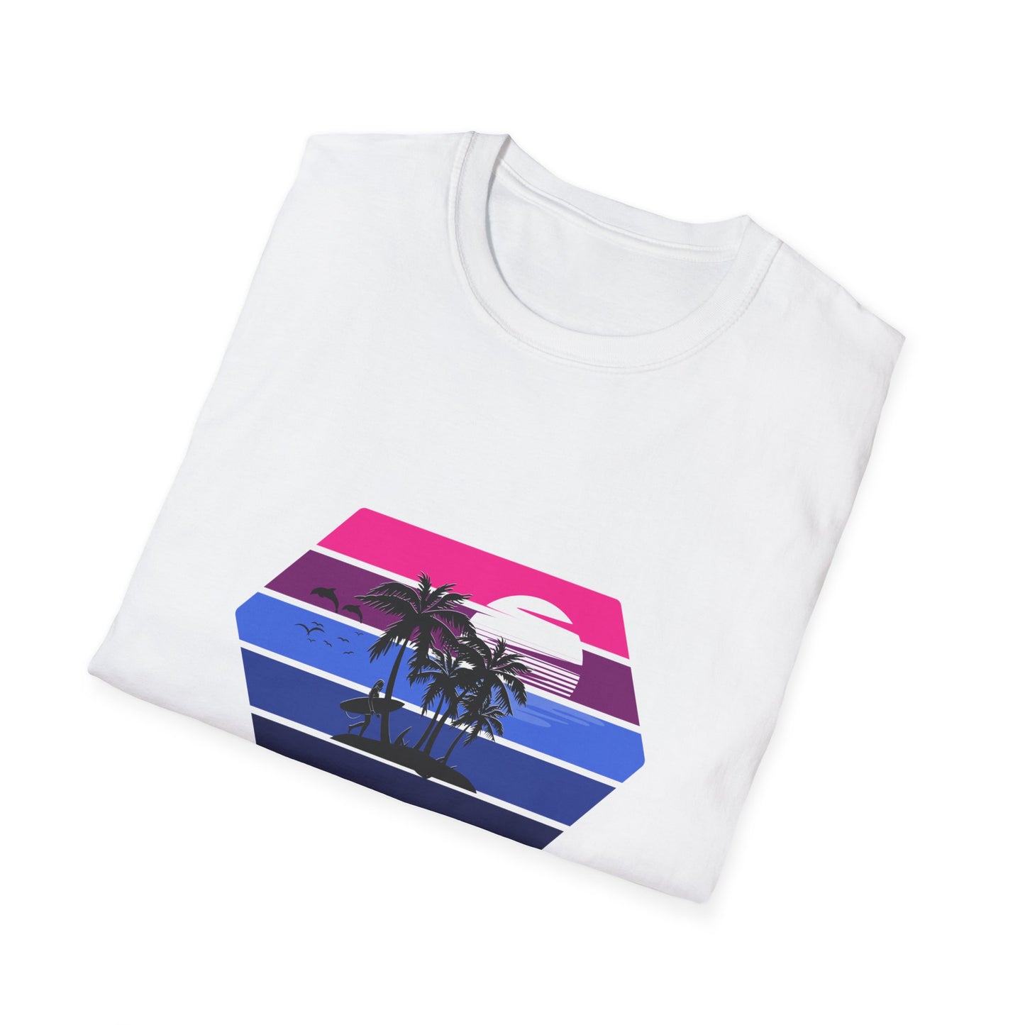Stunning Tropical Sunset Surfer T-Shirt - Vibrant Beach Paradise Palm Tree Design Tee for Summer & Vacation