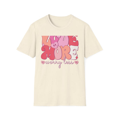 Groovy "LOVE MORE worry less" T-Shirt | Retro Happy Heart Tee | Positive Vibes Apparel for All | Inspiring Gift