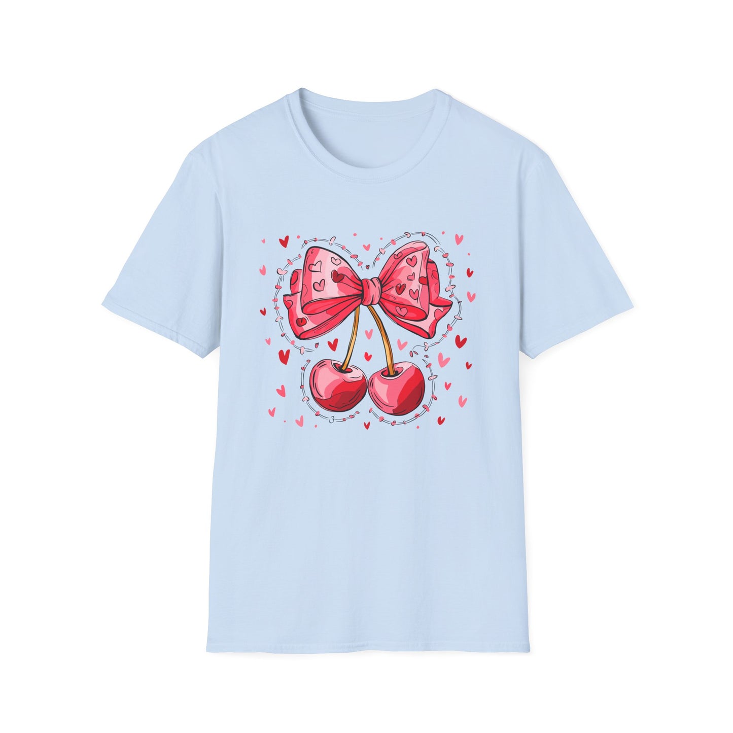 Sweet Cherries & Heart Bow T-Shirt | Adorable Pink Love Design Tee for Women - Perfect Gift