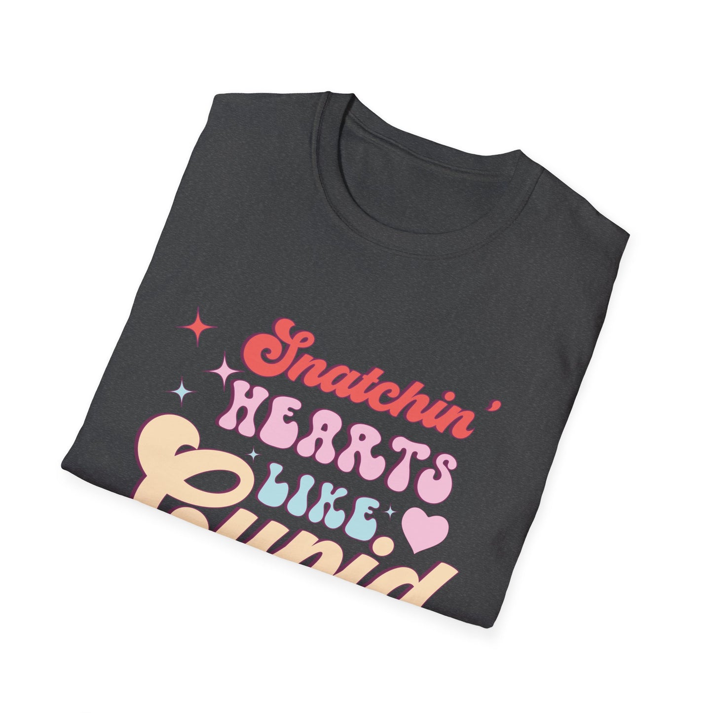 Snatchin' Hearts Like Cupid Groovy T-Shirt | Trendy Retro Valentine's Tee for Her | Playful Flirty Love & Romance Style