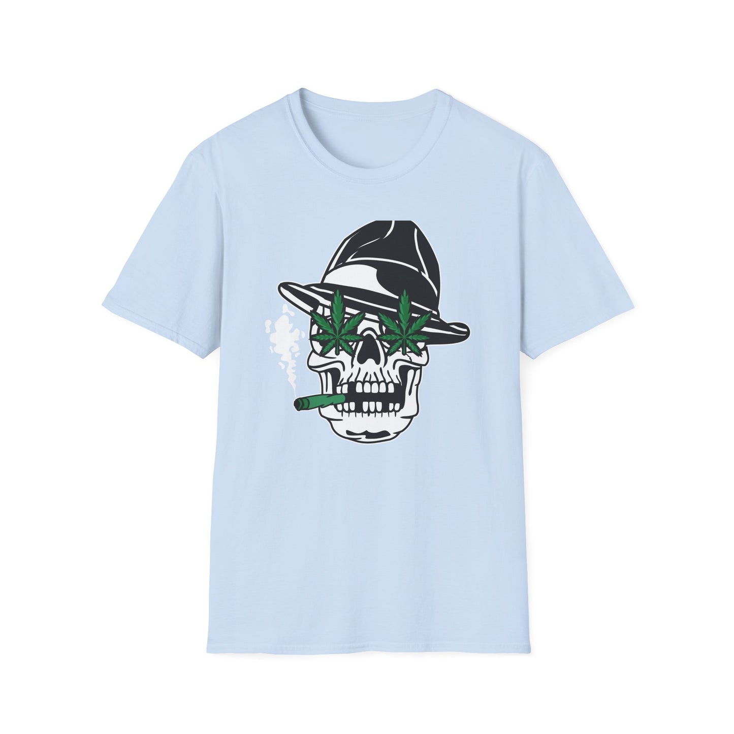Dope Stoner Skull T-Shirt with Cannabis Leaves & Fedora Hat - Unique 420 Smoker Tee | Epic Pot Leaf Design Apparel