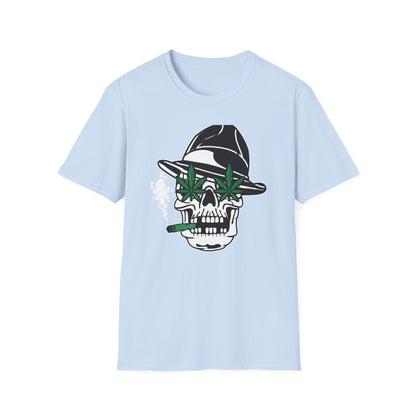 Dope Stoner Skull T-Shirt with Cannabis Leaves & Fedora Hat - Unique 420 Smoker Tee | Epic Pot Leaf Design Apparel