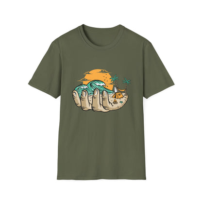 Epic Beach Life Hand T-Shirt | Surf, Camp & Travel Adventure Tee | Vibrant Tropical Sunset Vacation Top