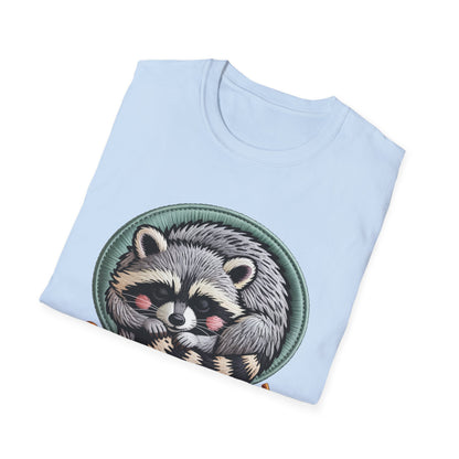 Adorable "Snack Fueled" Raccoon T-Shirt | Cozy Embroidered Look Tee | Ultimate Cute Animal & Snack Lover Gift!