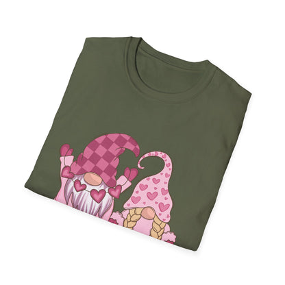 Charming Valentine Gnome Couple T-Shirt | Adorable Hearts Love Gift Tee for Sweethearts | Romantic Holiday Graphic Apparel