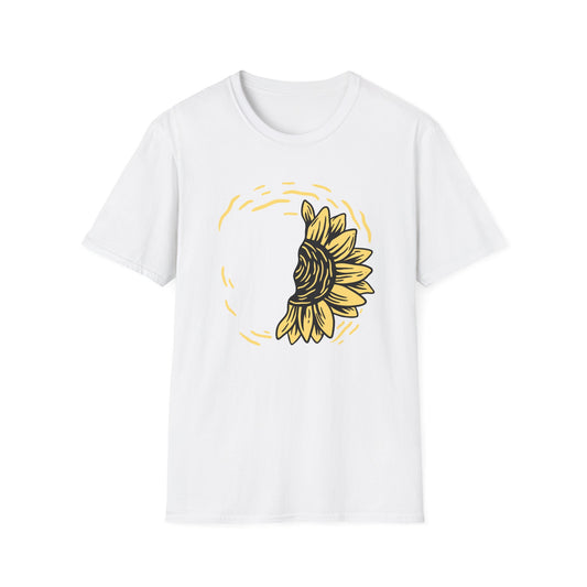 Radiant Half Sunflower T-Shirt | Unique Hand-Drawn Floral Tee for Sunny Vibes & Nature Lovers