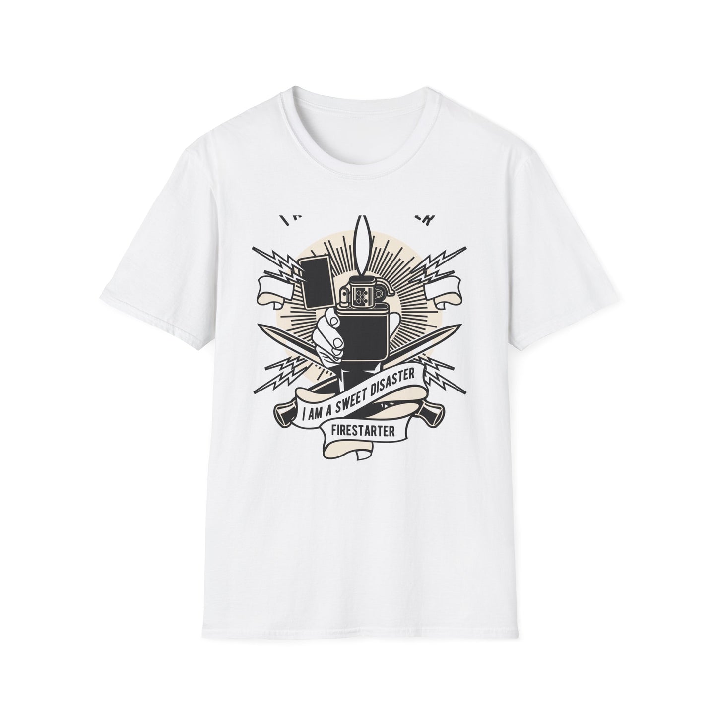 Firestarter Sweet Disaster T-Shirt - Iconic Lighter Flame Graphic Tee for Rebels & Music Lovers