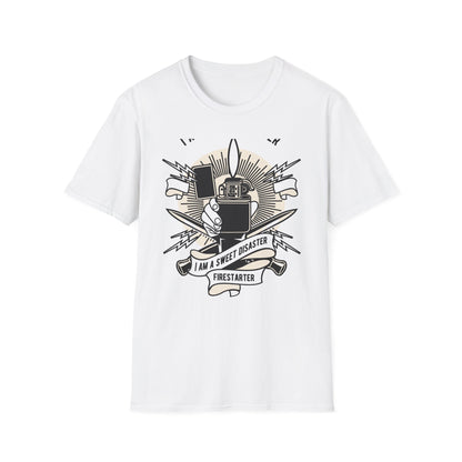 Firestarter Sweet Disaster T-Shirt - Iconic Lighter Flame Graphic Tee for Rebels & Music Lovers