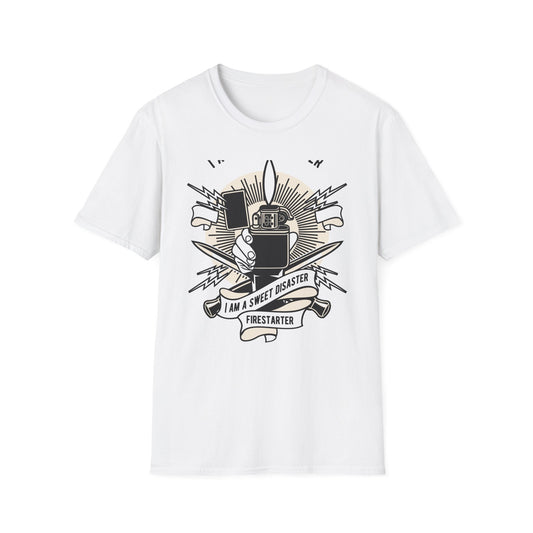 Firestarter Sweet Disaster T-Shirt - Iconic Lighter Flame Graphic Tee for Rebels & Music Lovers