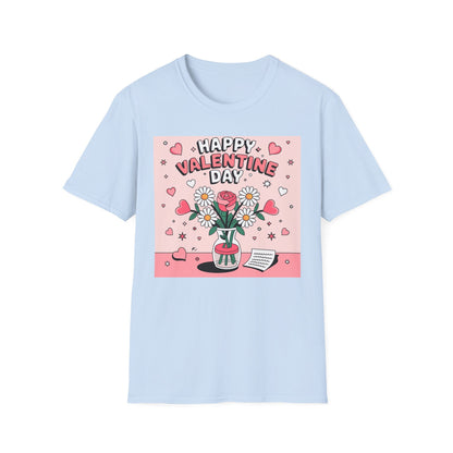 Happy Valentine's Day Floral T-Shirt | Retro Hearts & Daisy Bouquet Tee | Sweet Romantic Gift Idea