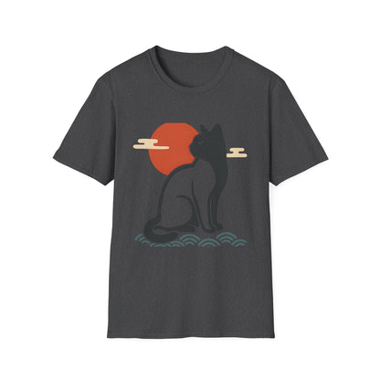 Japanese Cat Silhouette Red Sun Graphic T-Shirt