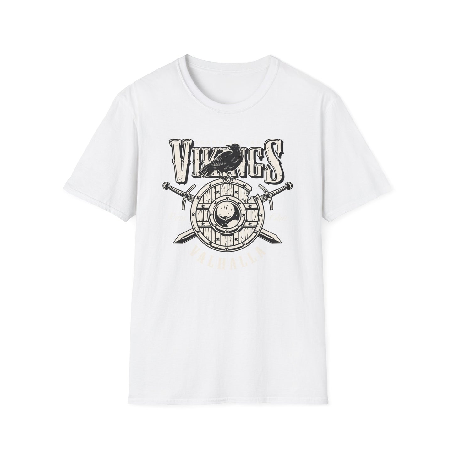Epic Norse Viking Valhalla T-Shirt with Odin's Raven & Shield | Powerful Scandinavian Mythology Tee